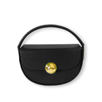 Caprilite Women's Top Handle Half Moon Box Clutch Handbag Chain Strap Gold Button Crossbody Wedding Evening Bag - Black