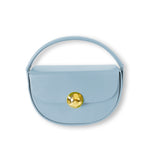 Caprilite Women's Top Handle Half Moon Box Clutch Handbag Chain Strap Gold Button Crossbody Wedding Evening Bag - Baby Blue Pale / Pastel Blue