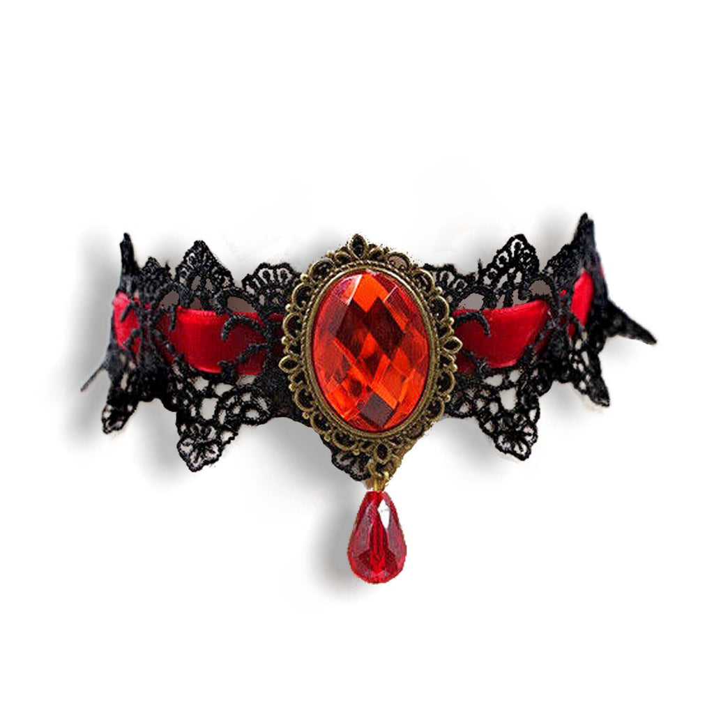 Gothic Red Lace Necklace Collar Choker Halloween Retro Vintage Chain Vampire