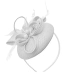 White Round Pillbox Bow Sinamay Headband Fascinator Weddings Ascot Hatinator Races