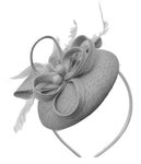 Silver Grey Round Pillbox Bow Sinamay Headband Fascinator Weddings Ascot Hatinator Races
