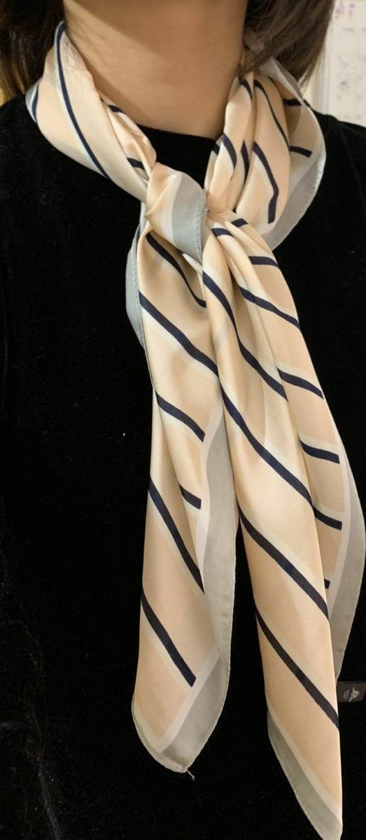 Striped monogram silk scarf creme