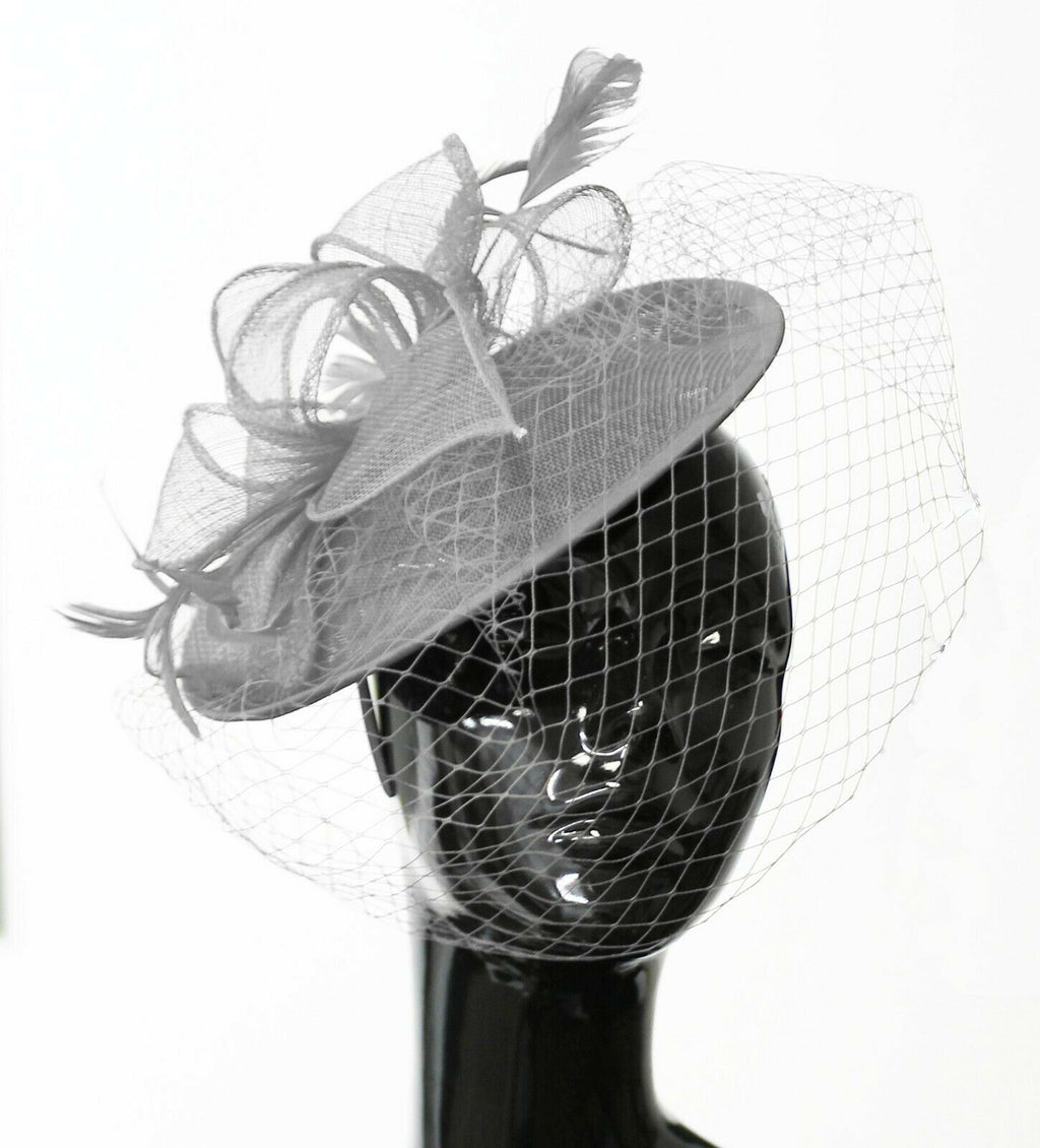 Caprilite Saucer Sinamay Headband Fascinator Wedding Ascot Hat Hatinator Birdcage Veil[Silver]