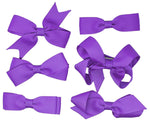 6 PIECE SET Girls Small Hair Bows Clips Grosgrain Ribbon School Uniform Colours[Purple]