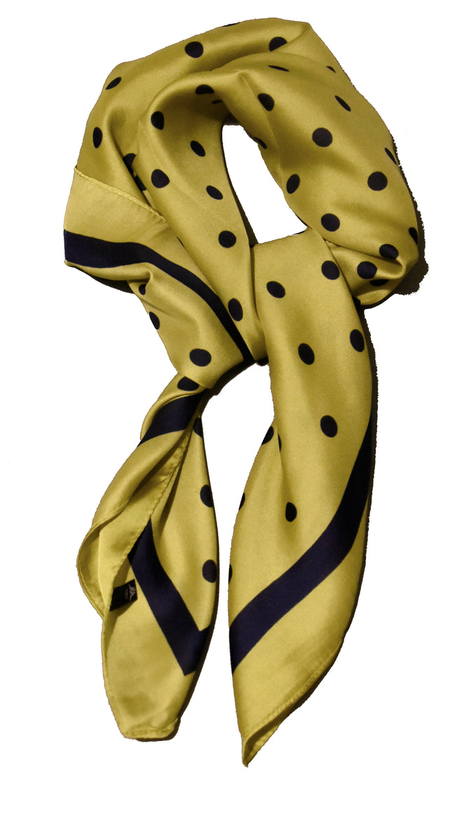 Caprilite UK Online Mustard Yellow and Navy Polka Dot Thin Silky