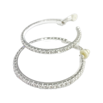 4cm Silver CLIP ON Fake Pierce-Look DIAMANTE crystal Hoops Comfy HOOP EARRINGS