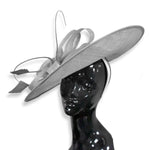 Silver Grey 41cm Large SInamay Hatinator Disc Saucer Brim Hat Fascinator on Headband