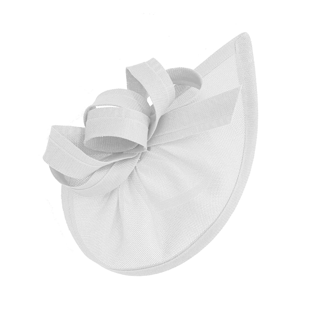 Caprilite Vegan Moon Hoop Fascinator Hat on Headband Wedding Ascot Races Bespoke Sinamay Disc - White