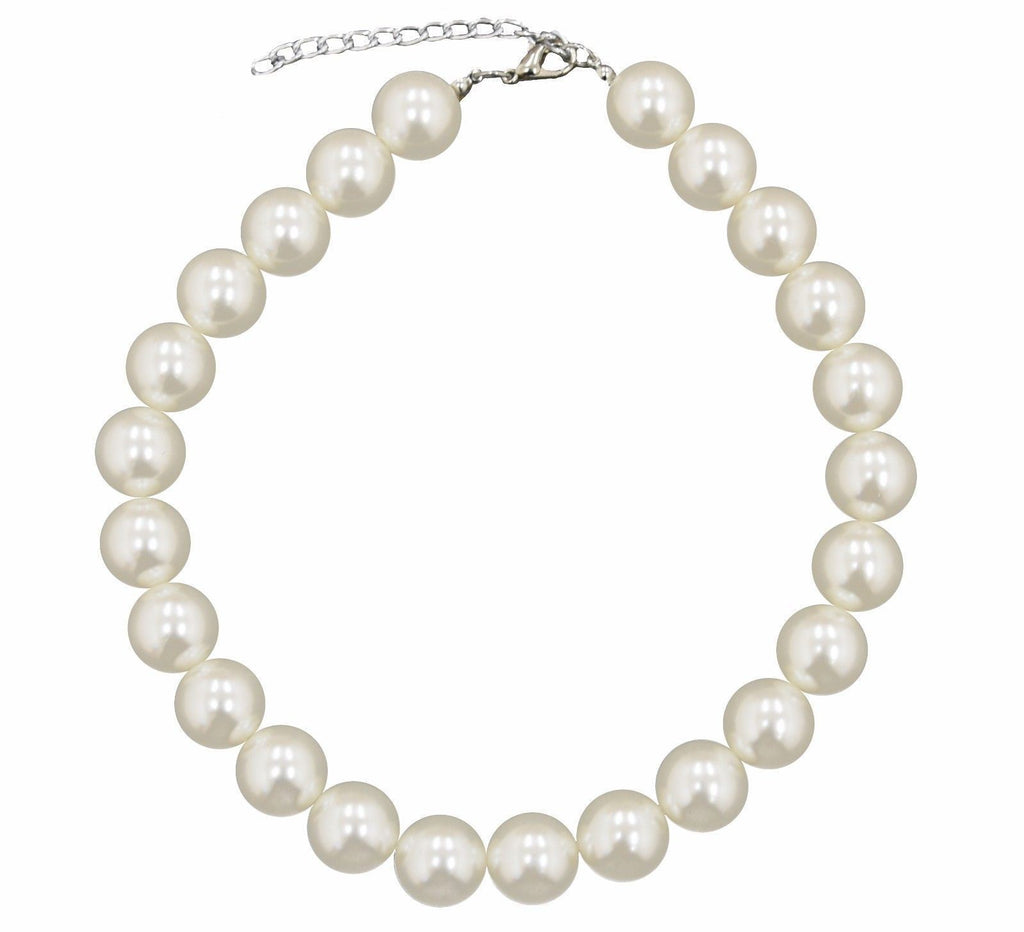 Large 18mm Faux Pearl Bead Chain Vintage Statement Great Gatsby Necklace Choker[Natural Pearl Colour]
