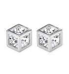 CLIP-ON Earrings Women's Silver Cube Shining Crystal Ladies