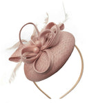 Dusty Dusky Pink Round Pillbox Bow Sinamay Headband Fascinator Weddings Ascot Hatinator Races