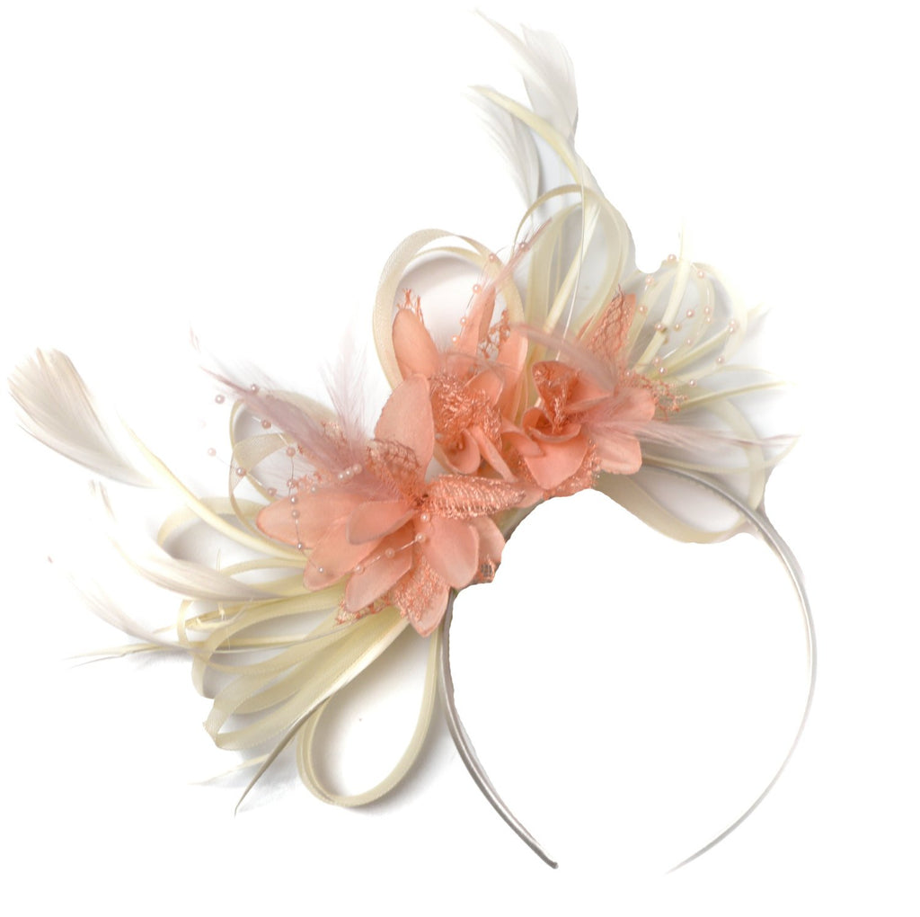 Caprilite Cream and Peach Salmon Pink Fascinator on Headband Alice Band UK Wedding Ascot Races Derby