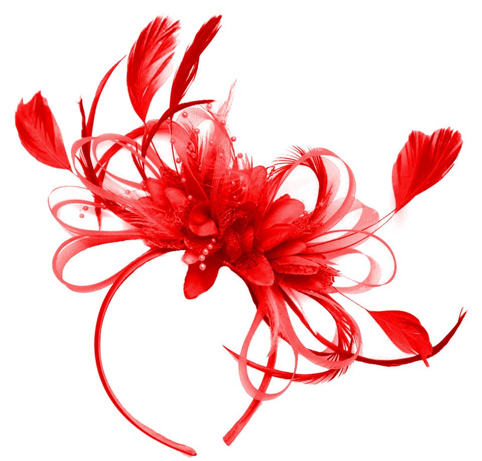 Caprilite Red Hoop Feathers Fascinator on Headband Ascot Wedding