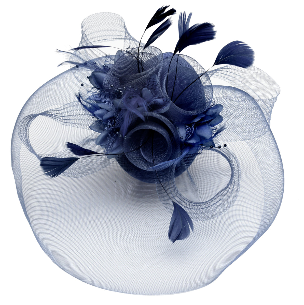 Navy Fascinator Mit Haarreif - Mit Blume & Federn Für Hochzeiten & Events