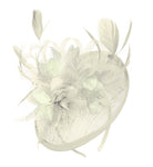 Caprilite Cream and Cream Sinamay Disc Saucer Fascinator Hat for Women Weddings Headband