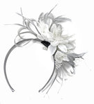 Caprilite Grey Silver & White Fascinator on Headband AliceBand UK Wedding Ascot Races Loop