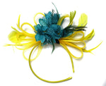 Caprilite Bright Yellow & Teal Dark Turquoise Feathers Fascinator on Headband