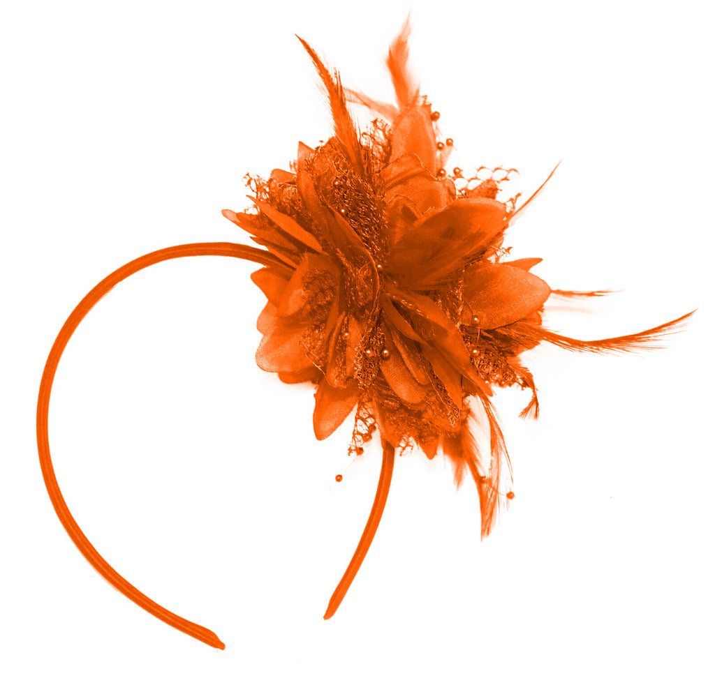Small Orange Fascinator on Headband for Weddings and Races