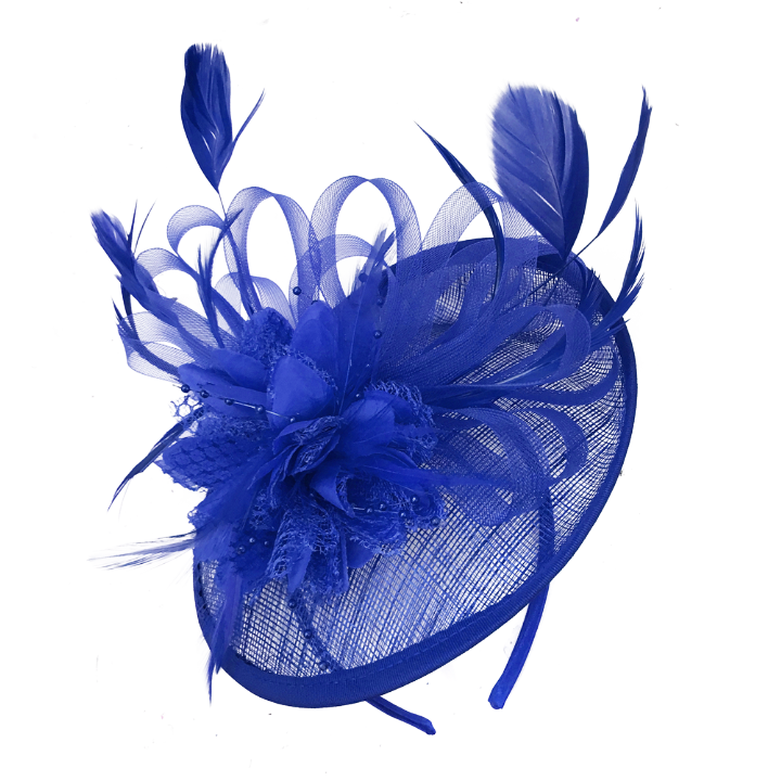 Caprilite UK Online Cobalt Royal Blue Sinamay Hoop Fascinator for