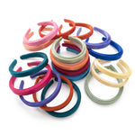 15mm plain satin headbands in assorted colours, showing the colour range for five-piece same-colour packs