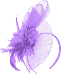 Caprilite Cadbury Purple Flower Veil Feathers Fascinator On Headband Wedding