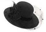 Large Wool Mix Black Brim Fedora with Hat Veil Hatinator Fascinator