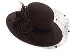 Large Wool Mix Dark Brown Coffee Brim Fedora with Hat Veil Hatinator Fascinator
