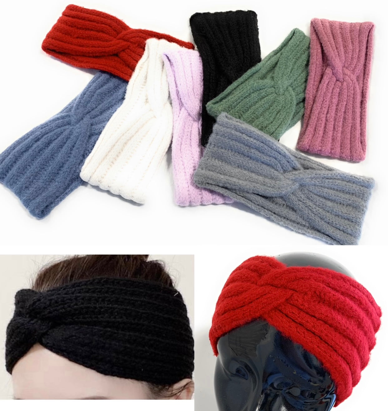 Women's Girls' Winter Warm Headband Knot Knit Woolly Head Ear Warmer Wrap Sweatband - Sage Green