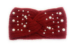 Winter Warm Headband Knit Woolly Head Ear Warmer Wrap Sweatband with Pearl Motifs - Red