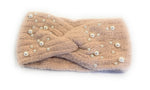Winter Warm Headband Knit Woolly Head Ear Warmer Wrap Sweatband with Pearl Motifs - Blush Pink