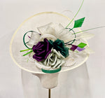 Bespoke 41cm Saucer Disc Fascinator In Cream, Green, Plum With Pearls