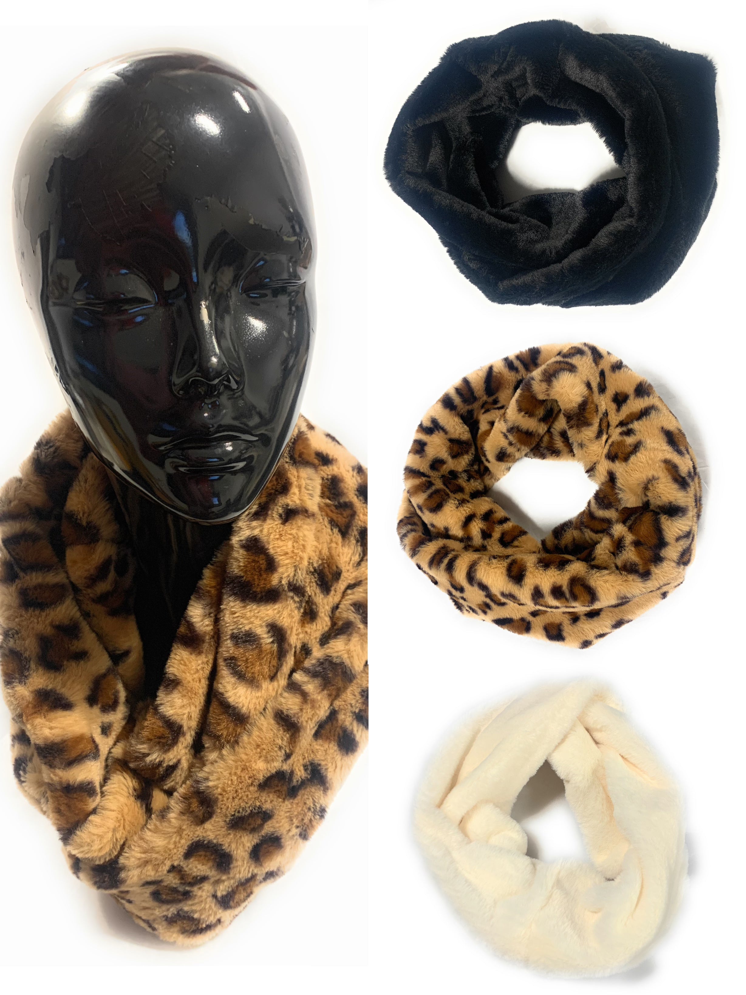 Women's Fluffy Faux Fur Winter Neck Warmer Ladies Scarf Snood Soft Warm Collar UK - Black