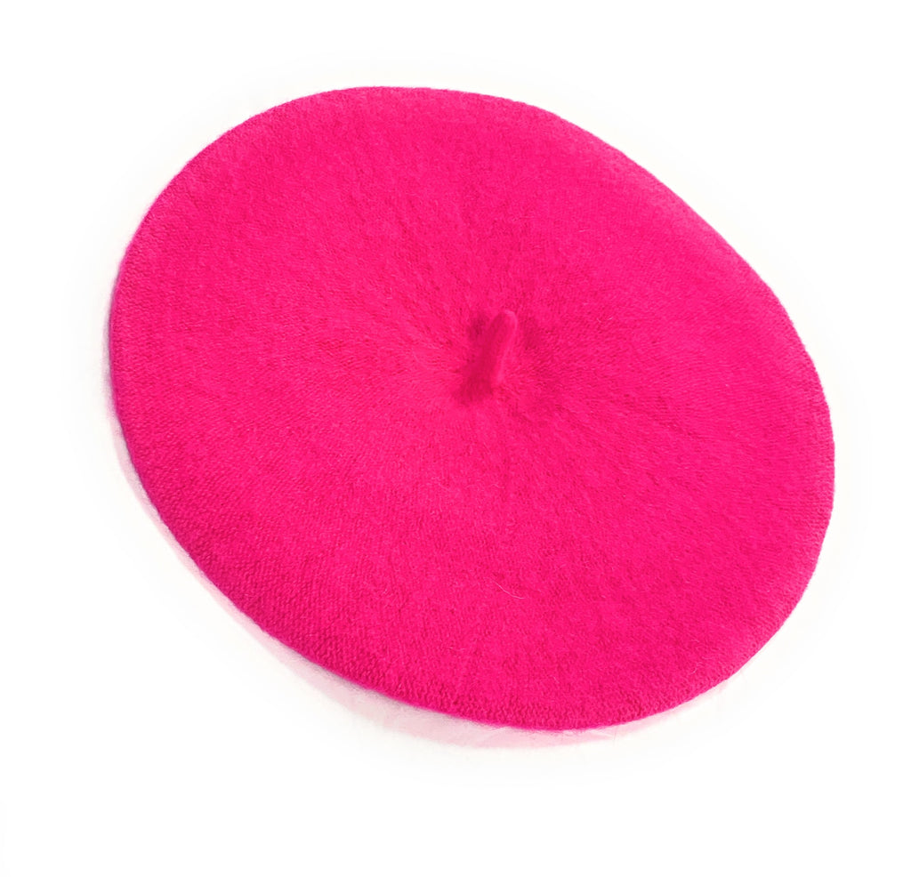 Ladies' French Style Winter Woollen Beret Beanie Hat Cap - Fuchsia Pink