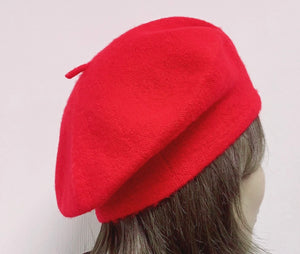 Ladies' French Style Winter Woollen Beret Beanie Hat Cap - Red