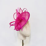 Vibrant Fuchsia Sinamay Rose & Feather Fascinator