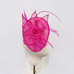 Vibrant Fuchsia Sinamay Rose & Feather Fascinator