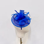 Striking Cobalt Blue Sinamay & Feather Flower Fascinator