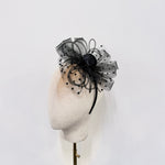 Elegant Black Polka Dot Mesh & Rose Fascinator