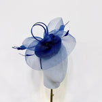 Elegant Navy Blue Sinamay Disc & Feather Fascinator