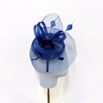 Elegant Navy Blue Sinamay Disc & Feather Fascinator