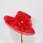 Stunning Red Organza Floral Wide-Brim Dress Hat