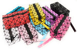 High Gloss Geometric Pencil Case Wash Bag Makeup Wrist Bag - Black