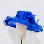 Royal Blue Organza Floral Wide-Brim Dress Hat