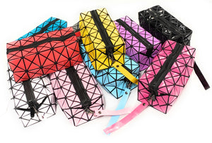 High Gloss Geometric Pencil Case Wash Bag Makeup Wrist Bag - Purple