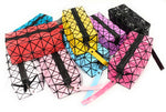 High Gloss Geometric Pencil Case Wash Bag Makeup Wrist Bag - Deep Coral / Red