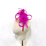 Vibrant Fuchsia Mesh Flower & Feather Fascinator