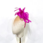 Vibrant Fuchsia Mesh Flower & Feather Fascinator