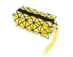 High Gloss Geometric Pencil Case Wash Bag Makeup Wrist Bag - Yellow