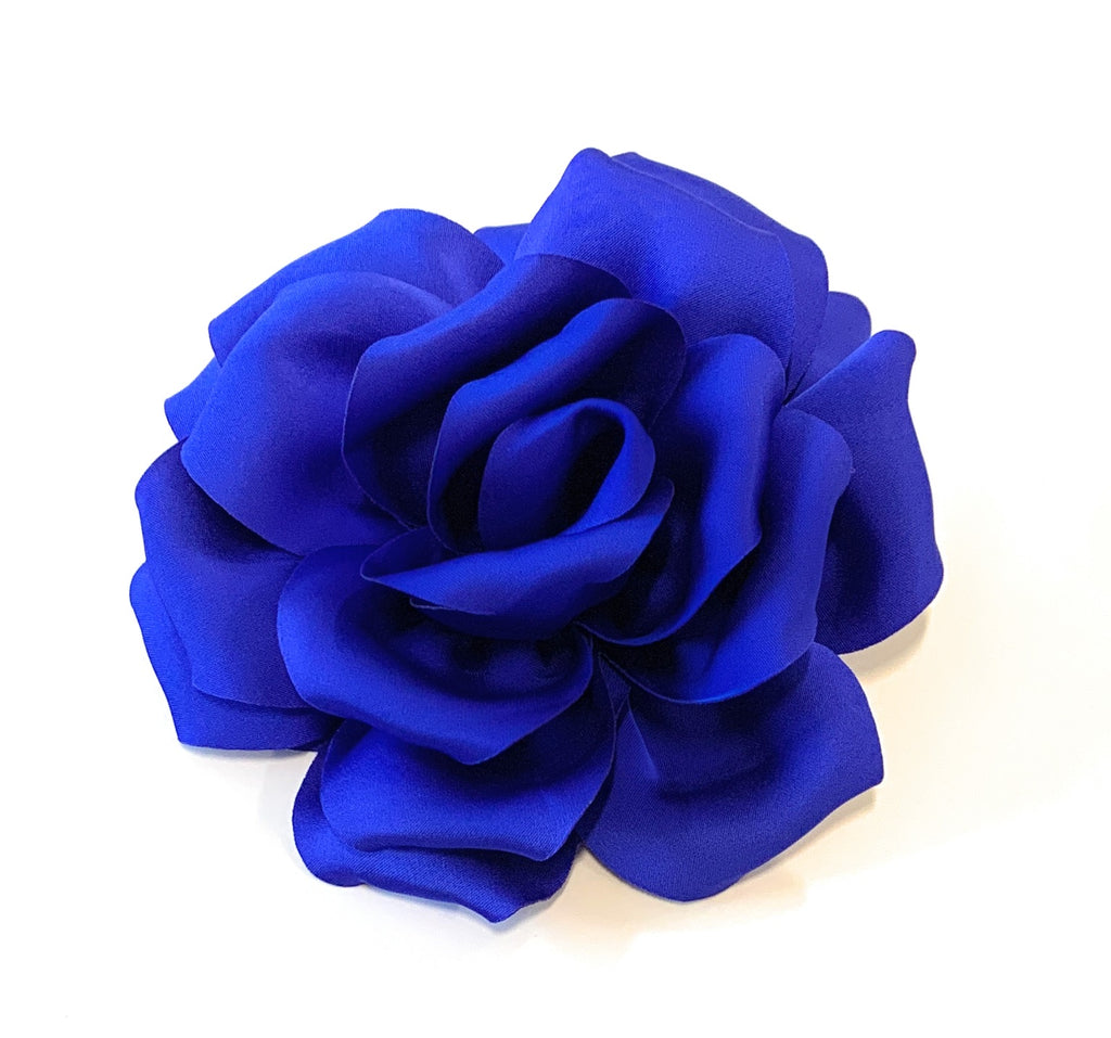 15cm Large Rose Fascinator Corsage Hair Clip and Brooch Pin, Satin Flower, Royal Blue