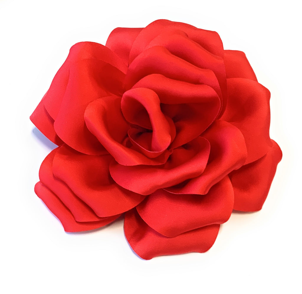 15cm Large Rose Fascinator Corsage Hair Clip and Brooch Pin, Satin Flower, Red